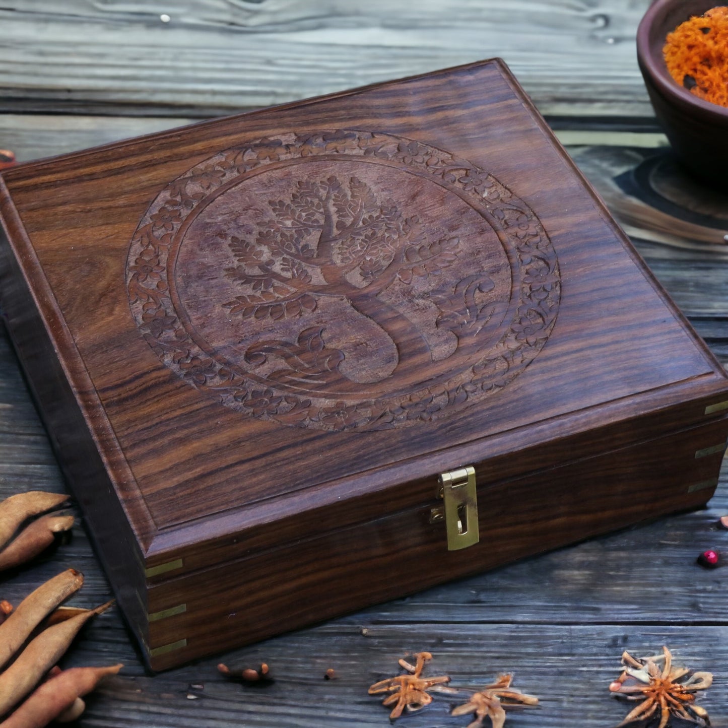 Anayra's Hancrafted Vintage Indian Rosewood / Sheesham Spice Box / Masala Dabba