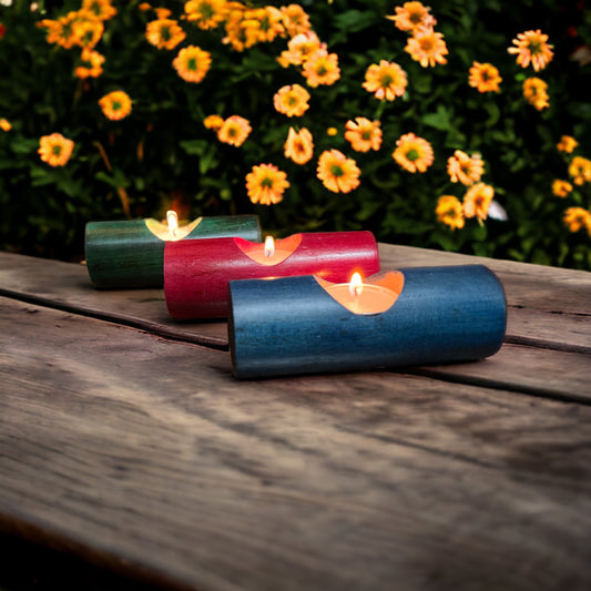 Handcrafted Wooden Log Shaped T-Light Candle Holder ( Set of 3)