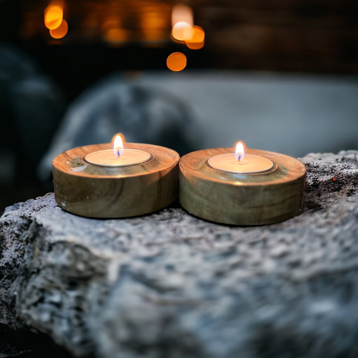 Handcrafted Wooden T-Light Candle Holder (Set of 2)