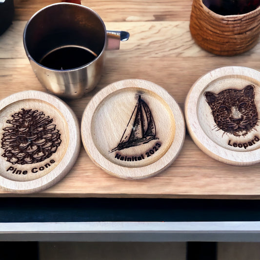 Laser Engraved Woden Coasters (Set of 2 coasters)