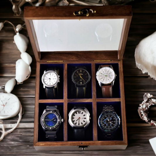 Handcrafted Sheesham/Rosewood Vintage Unique Watch Storage Box Organiser For Watches with Glass Top For Men & Women