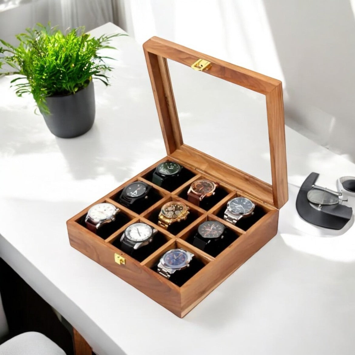 Handcrafted Wooden Honeycomb Design Storage Box for Watches / Spices / Tea Bags