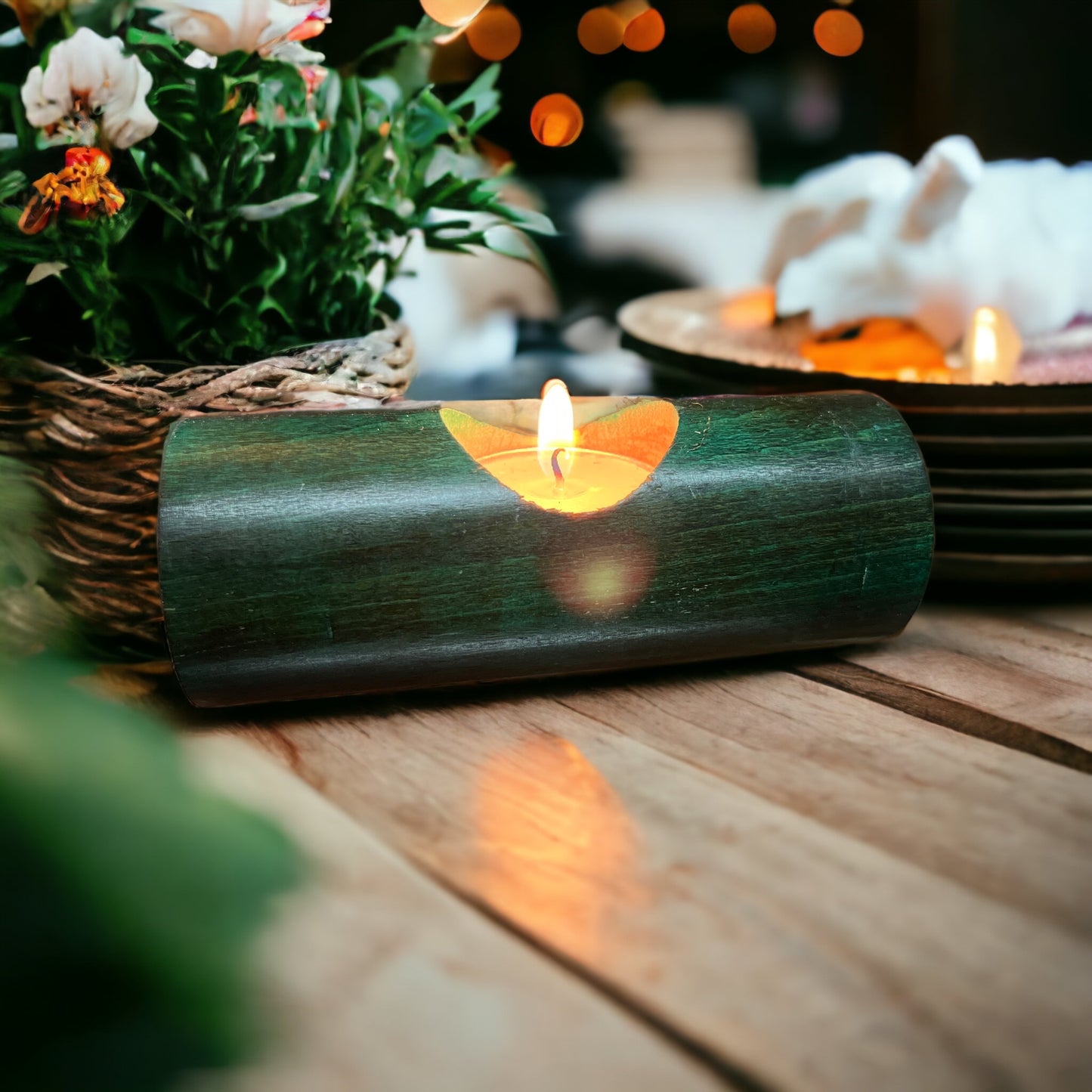 Handcrafted Wooden Log Shaped T-Light Candle Holder ( Set of 3)