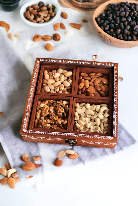 Rosewood Dry Fruit Box / Spice Box / Masala Box with Glass Top