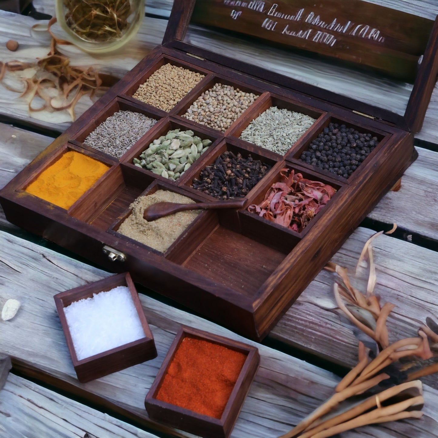 Indian Rosewood Spice Box Sheesham Masala Dabba 12 Containers