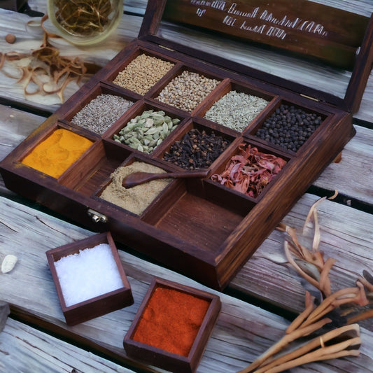 Indian Rosewood Spice Box Sheesham Masala Dabba 12 Containers