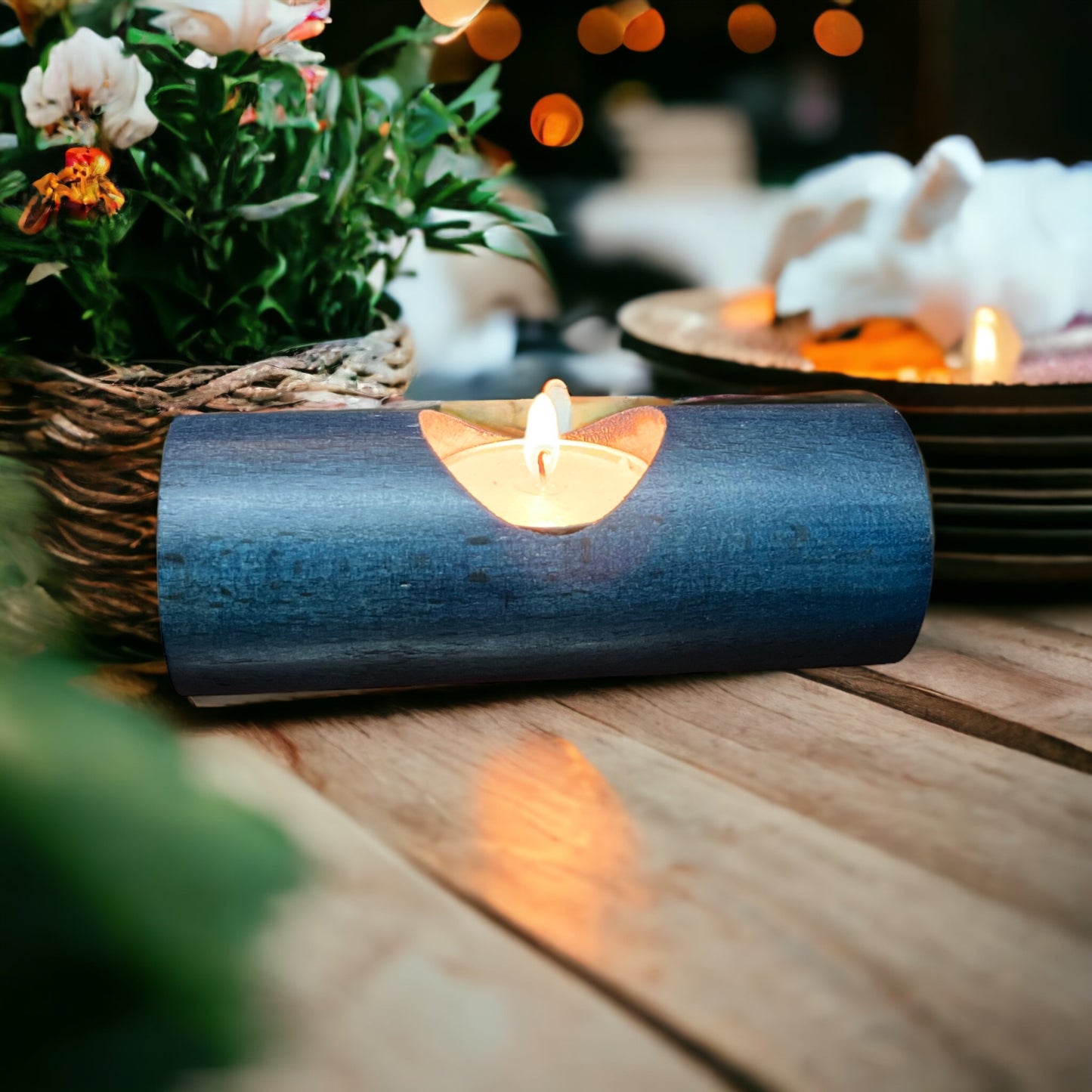Handcrafted Wooden Log Shaped T-Light Candle Holder ( Set of 3)