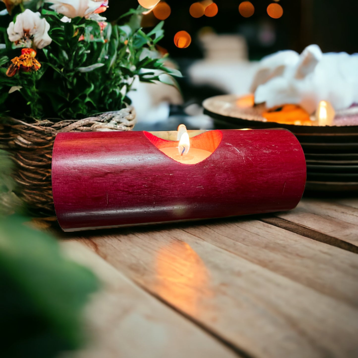 Handcrafted Wooden Log Shaped T-Light Candle Holder ( Set of 3)