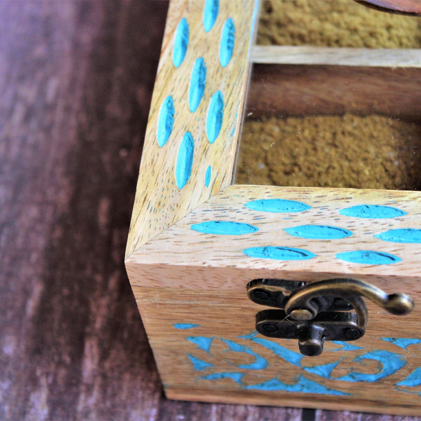 Wooden Spice Box / Masala Dabba with Glass Top
