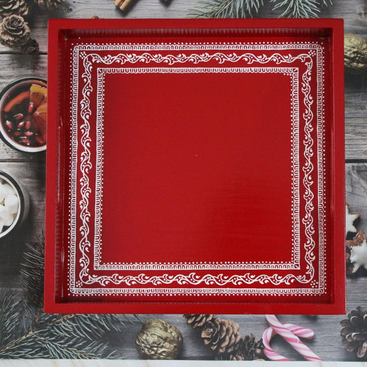 Traditional Aipan Inspired Hand Painted Wooden Serving Tray