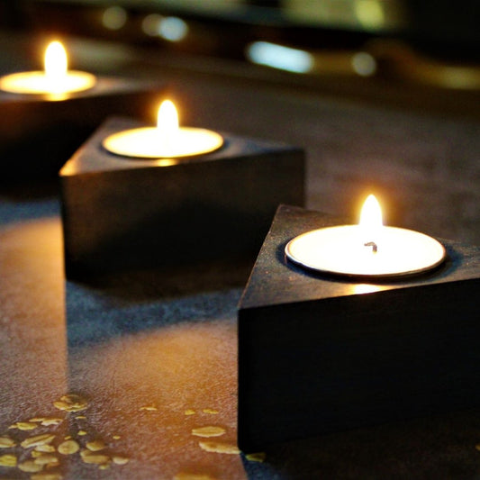 Handcrafted Wooden Teal Light Candle Holder (Set of 3) Triangle Shaped