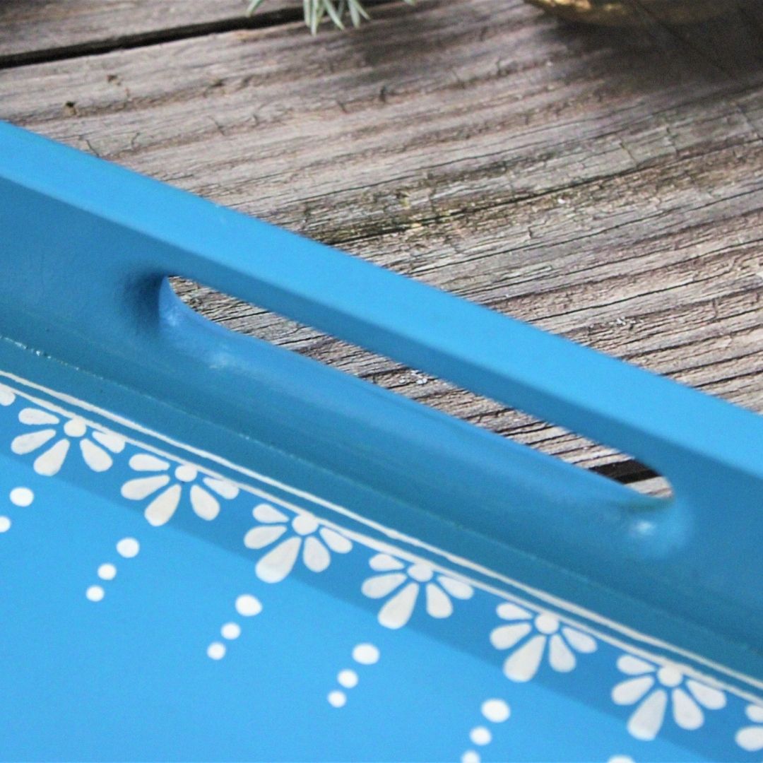 Traditional Aipan Inspired Hand Painted Wooden Serving Tray