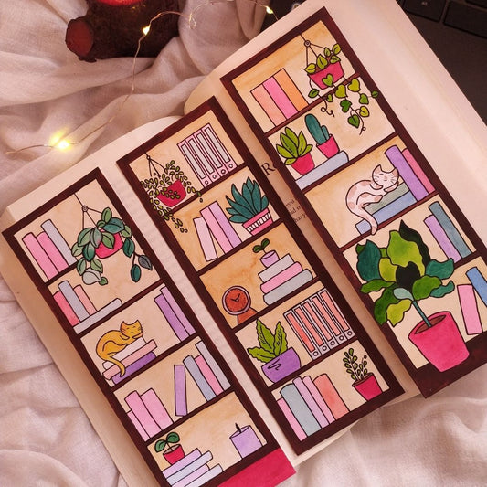 Bookmark and Book Tracker I'd rather be reading colourful hand painted bookmark and book tracker