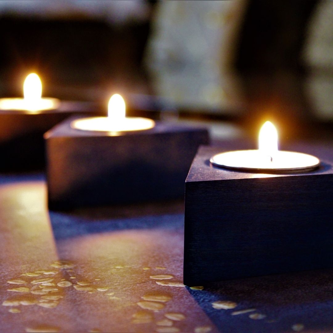 Handcrafted Wooden Teal Light Candle Holder (Set of 3) Triangle Shaped