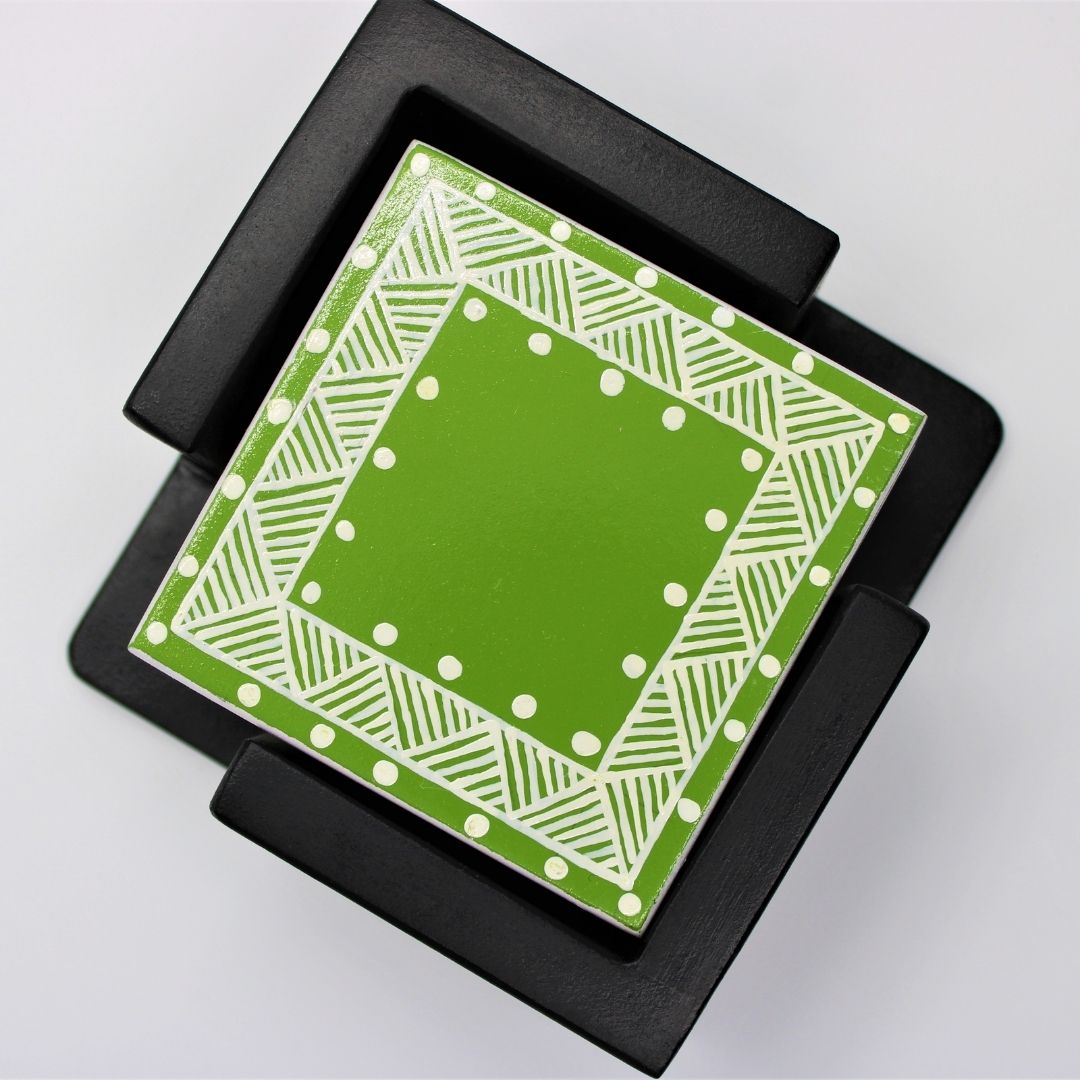 Wooden Coasters with Hand Painted Traditional Aipan Art (Square)