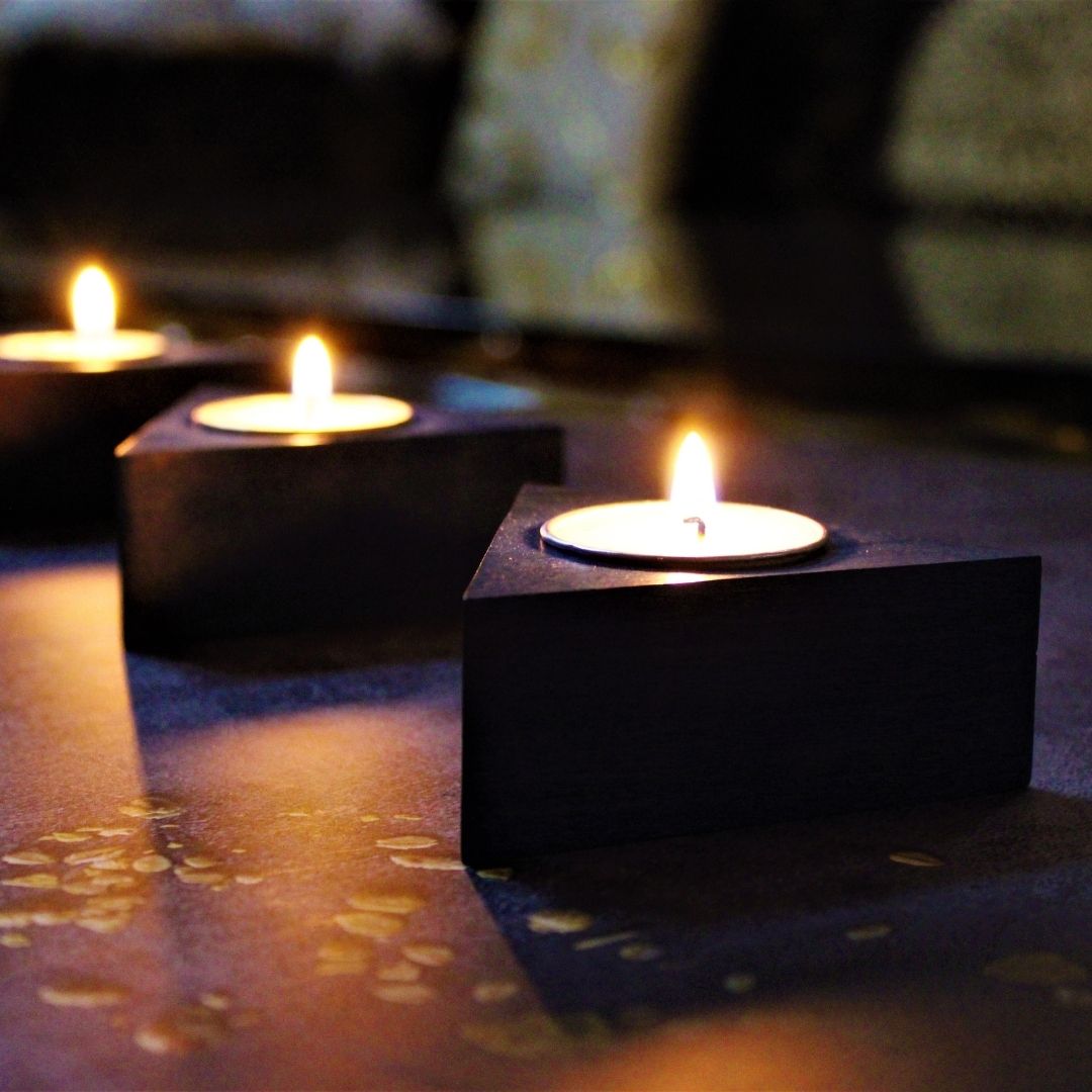 Handcrafted Wooden Teal Light Candle Holder (Set of 3) Triangle Shaped
