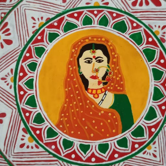 Traditional Design Large Size Hand Painted Puja Thalis for all occasions. Whether its Diwali, Bhaiya Dooj, Karwa Chauth, these hand painted aipan inspired puja thalis would be the perfect addition to your decor. Can be customised as per buyers choice too.