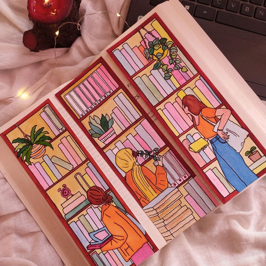 Bookmark and Book Tracker I'd rather be reading colourful hand painted bookmark and book tracker