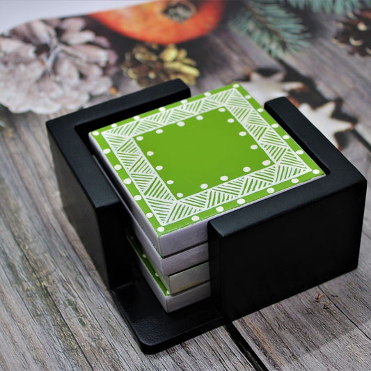 Wooden Coasters with Hand Painted Traditional Aipan Art (Square)