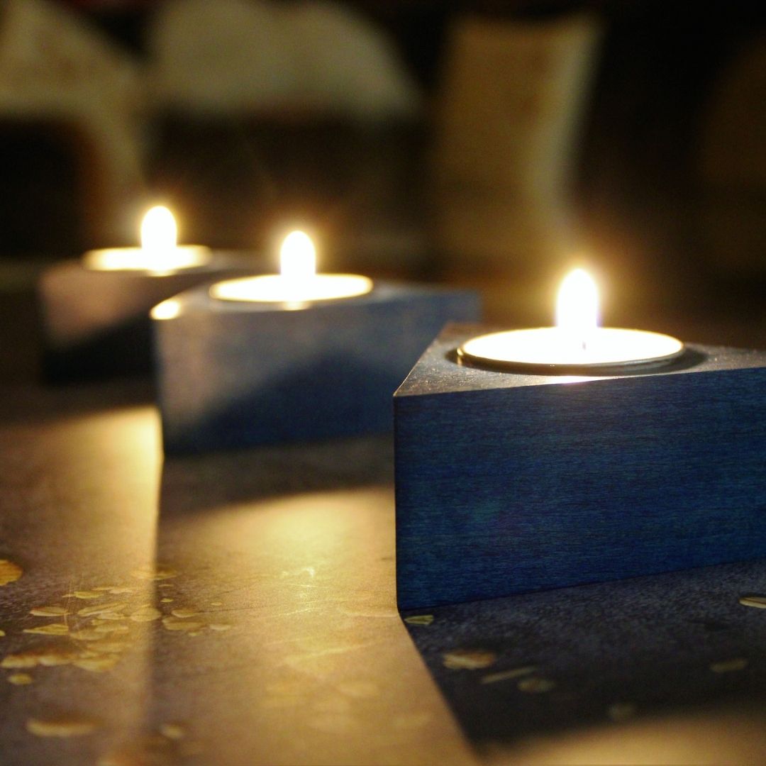 Handcrafted Wooden Teal Light Candle Holder (Set of 3) Triangle Shaped