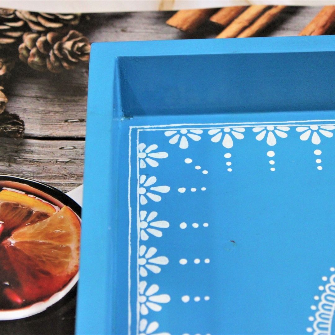 Traditional Aipan Inspired Hand Painted Wooden Serving Tray