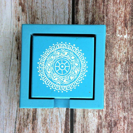 Wooden Coasters with Hand Painted Traditional Aipan Art (Square)
