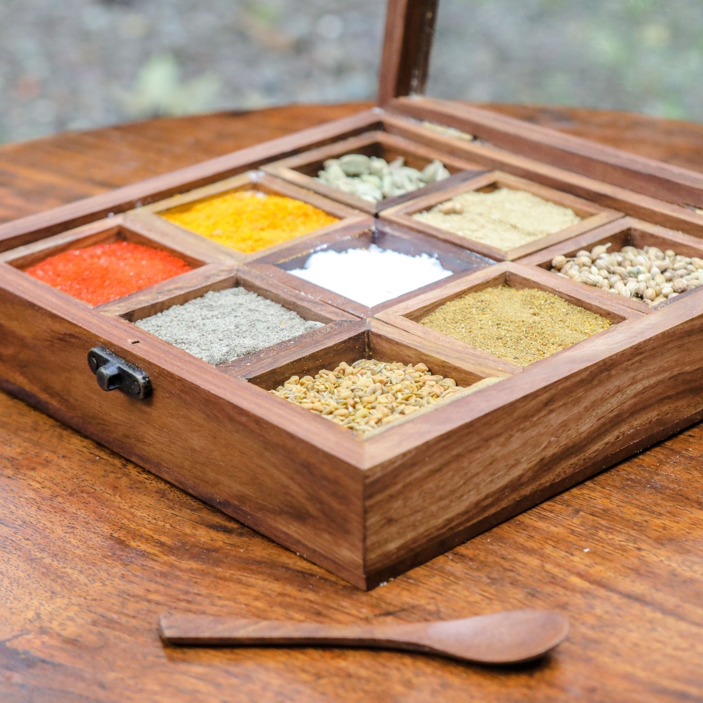 Rosewood Spice Box / Masala Box with Glass Top