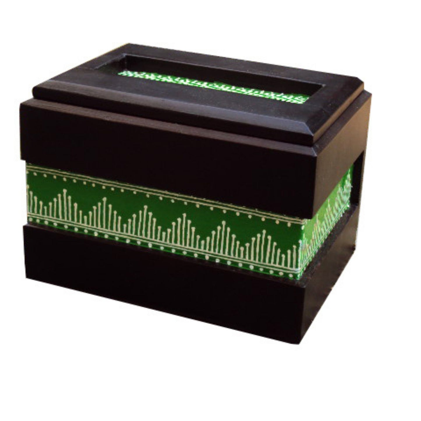 Aiapn Inspired Hand Painted Sal Wood Storage Box Large for Gifting Purposes. Green, white and black colour.