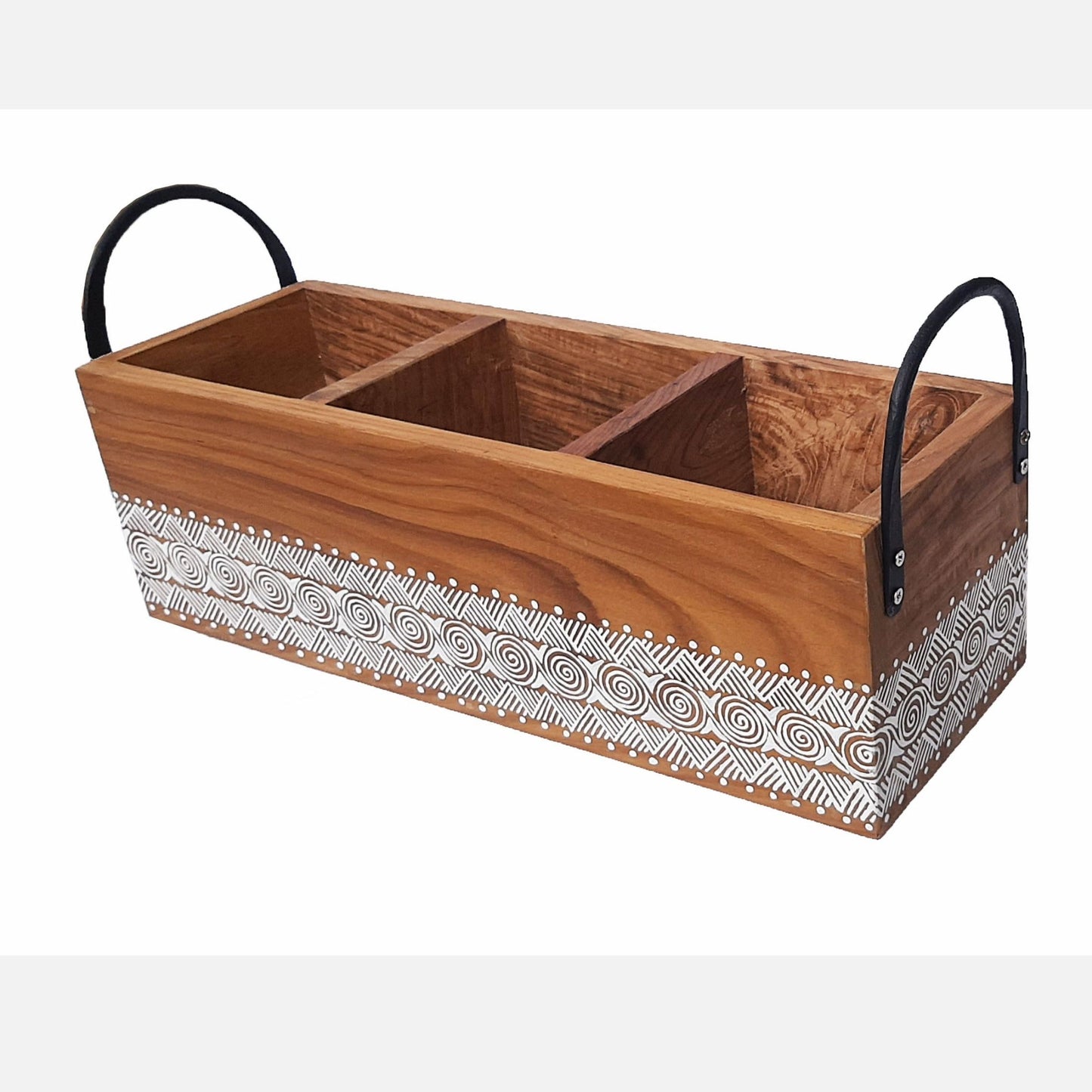 Uttarakhandi Aipan Inspired Hand Painted Sal Wood Planter. Store upto 3 plants in a single planter. Can be used indoors and outdoors.