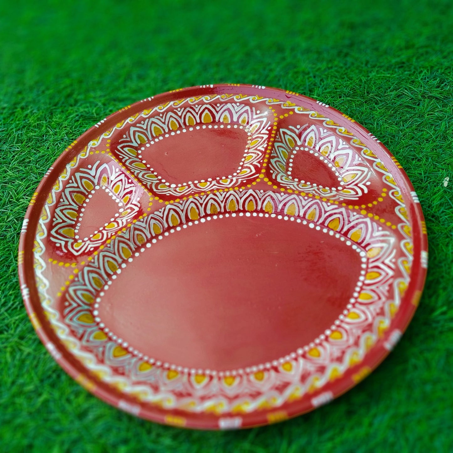Hand Painted Puja Thalis for all occasions. Whether its Diwali, Bhaiya Dooj, Karwa Chauth, these hand painted aipan inspired puja thalis would be the perfect addition to your decor.