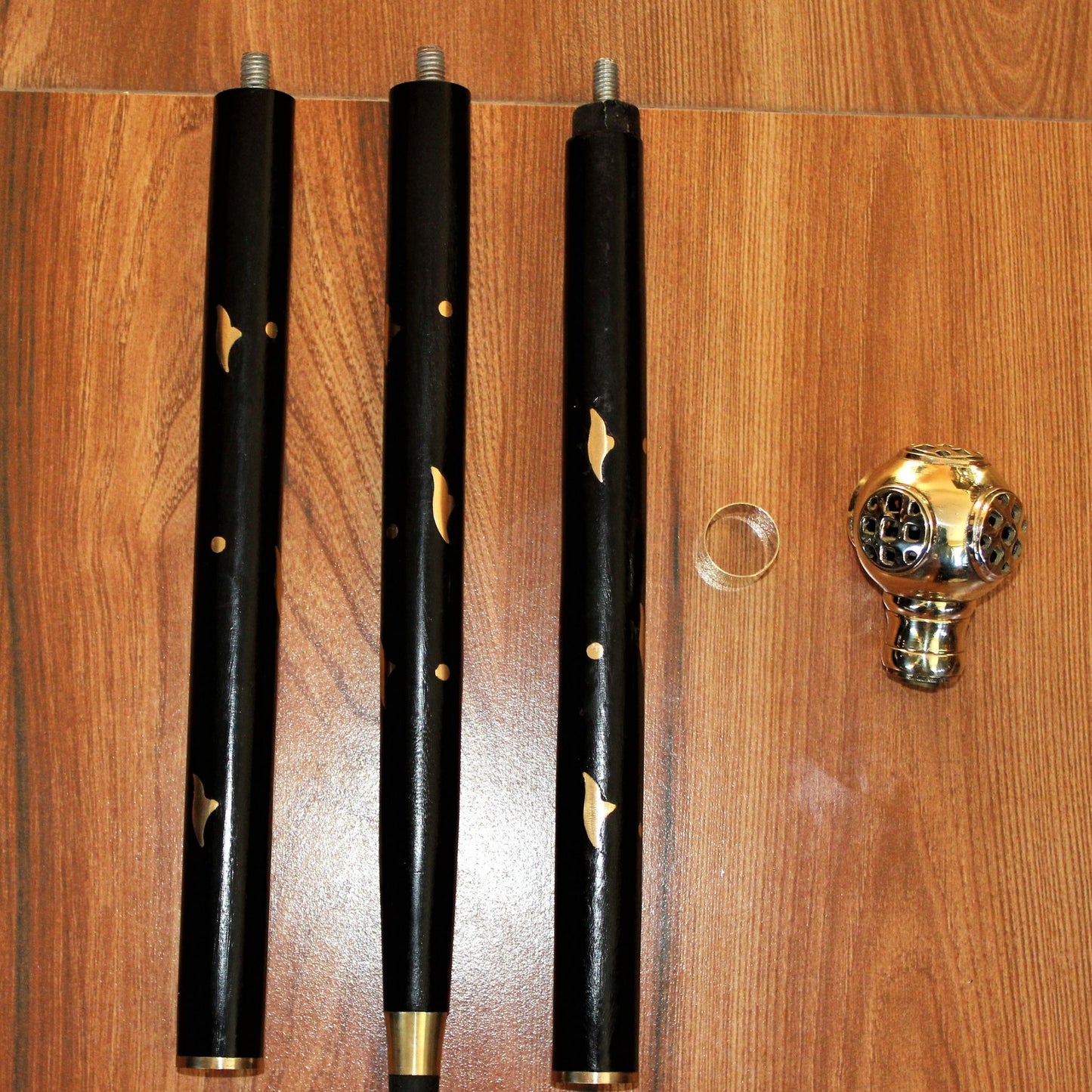 Sheesham Wood Handcrafted Walking Stick Cane Foldable with Beautiful Brass Handle