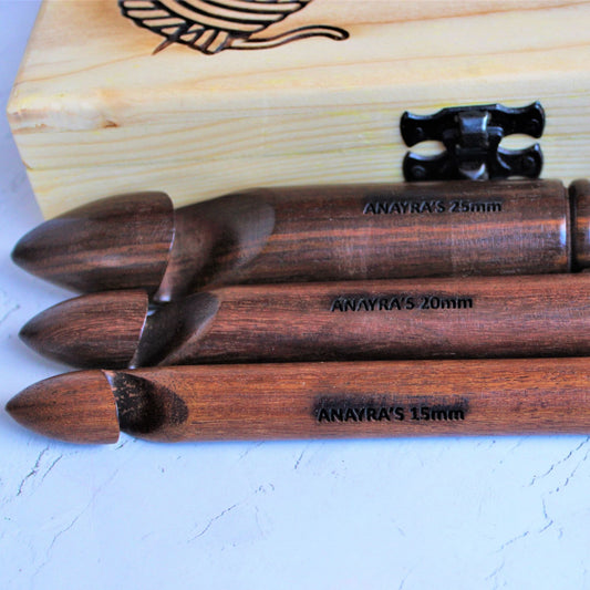 Handcrafted Sheesham Wood/Rosewood Crochet Hooks (15mm, 20mm, 25mm)