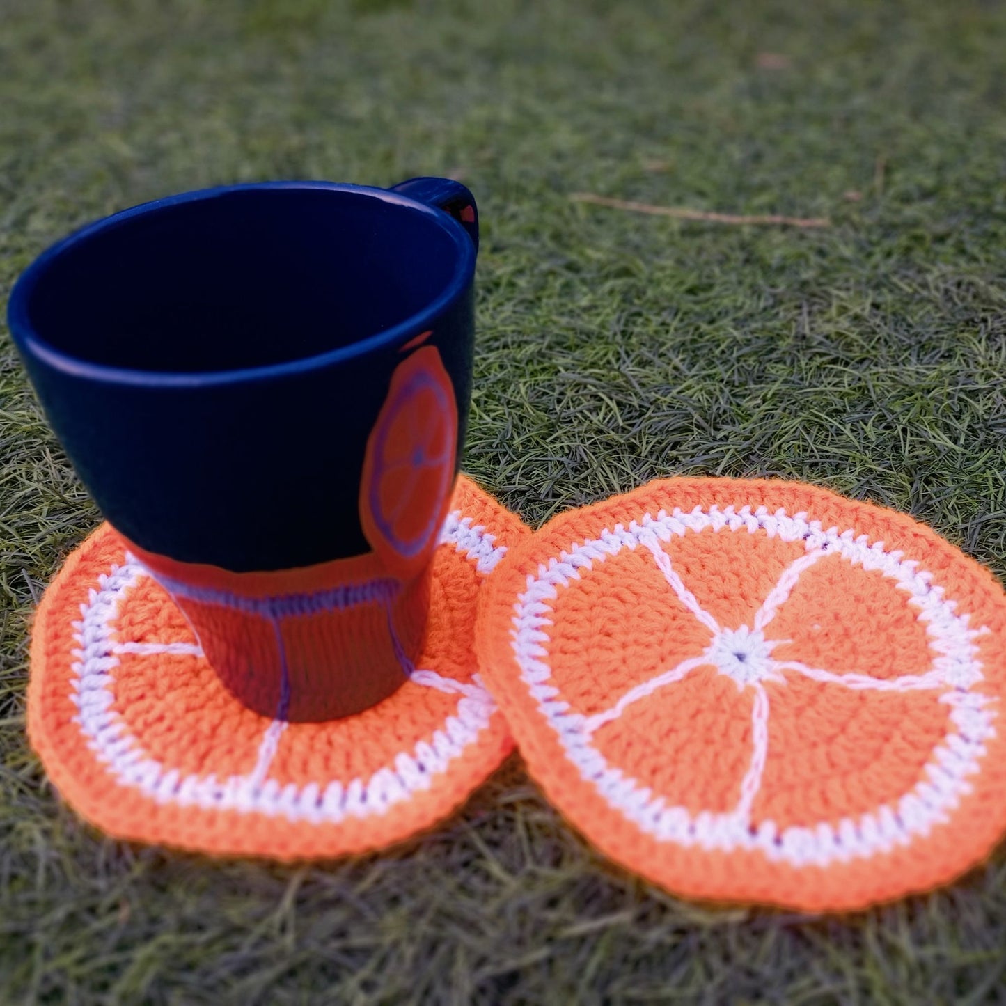 Hand Crocheted Fruit Inspired Coasters. These can be customised as per requirements from buyers. We can customize colours, designs, themes and sizes for these.