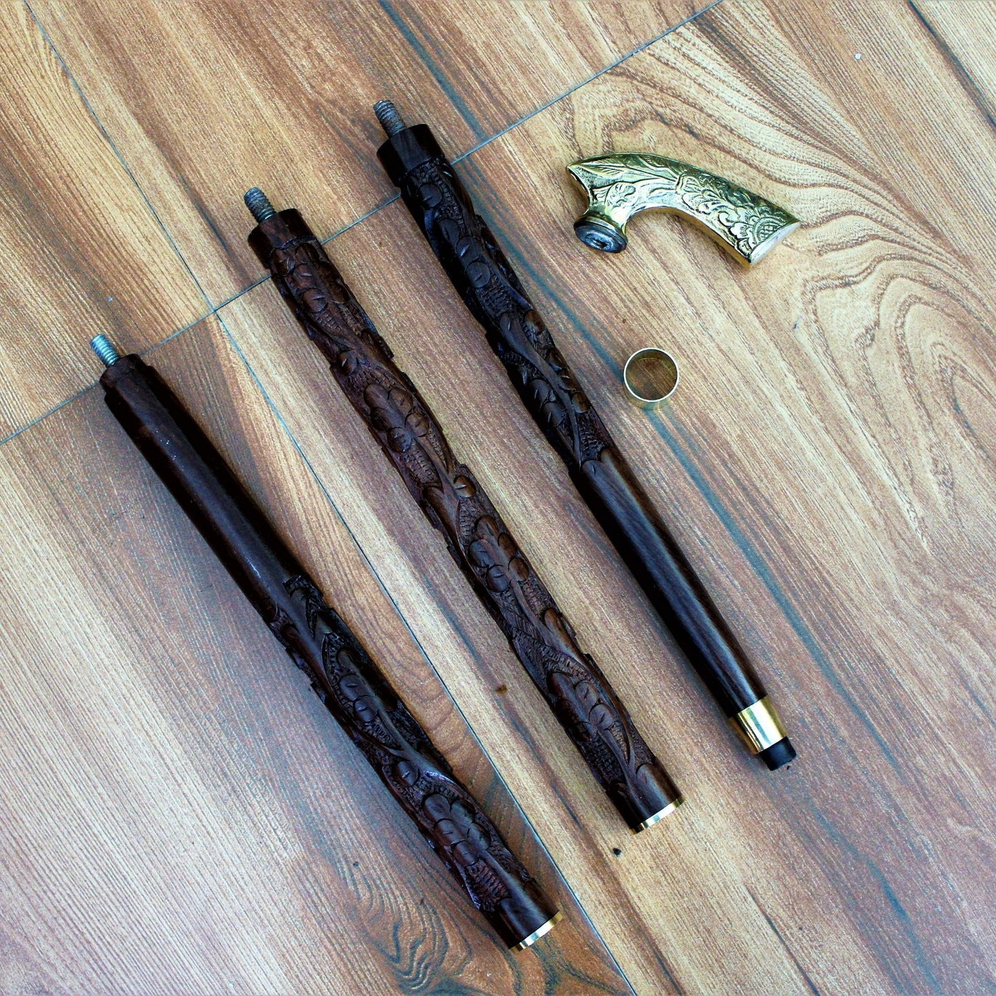 Sheesham Wood Handcrafted Walking Stick Cane Foldable with Beautiful Brass Handle