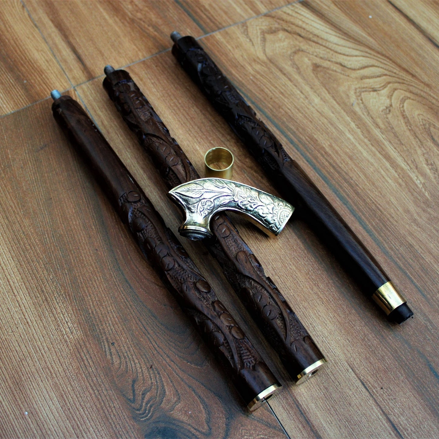 Sheesham Wood Handcrafted Walking Stick Cane Foldable with Beautiful Brass Handle