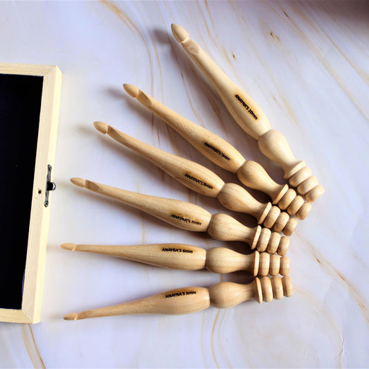 Handcrafted Wooden Crochet Hooks (Set of 6 Hooks, 5mm - 10mm)