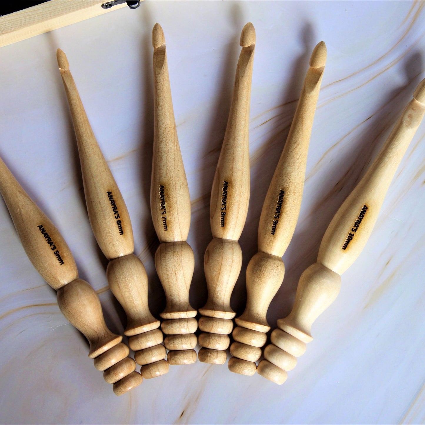 Handcrafted Wooden Crochet Hooks (Set of 6 Hooks, 5mm - 10mm)