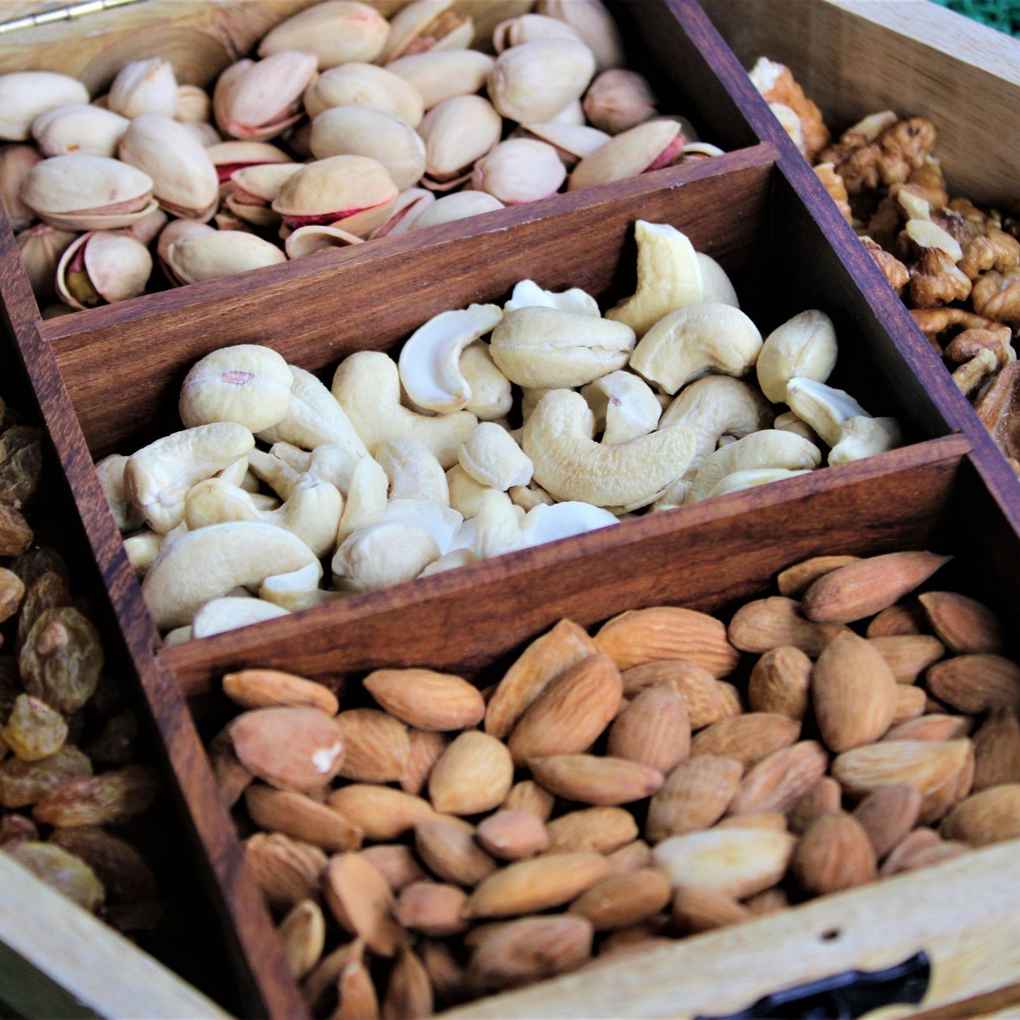 Handcrafted Sheesham & Mango Wood Dry Fruit / Dry Spice / Whole Spices Storage Box with Glass Top