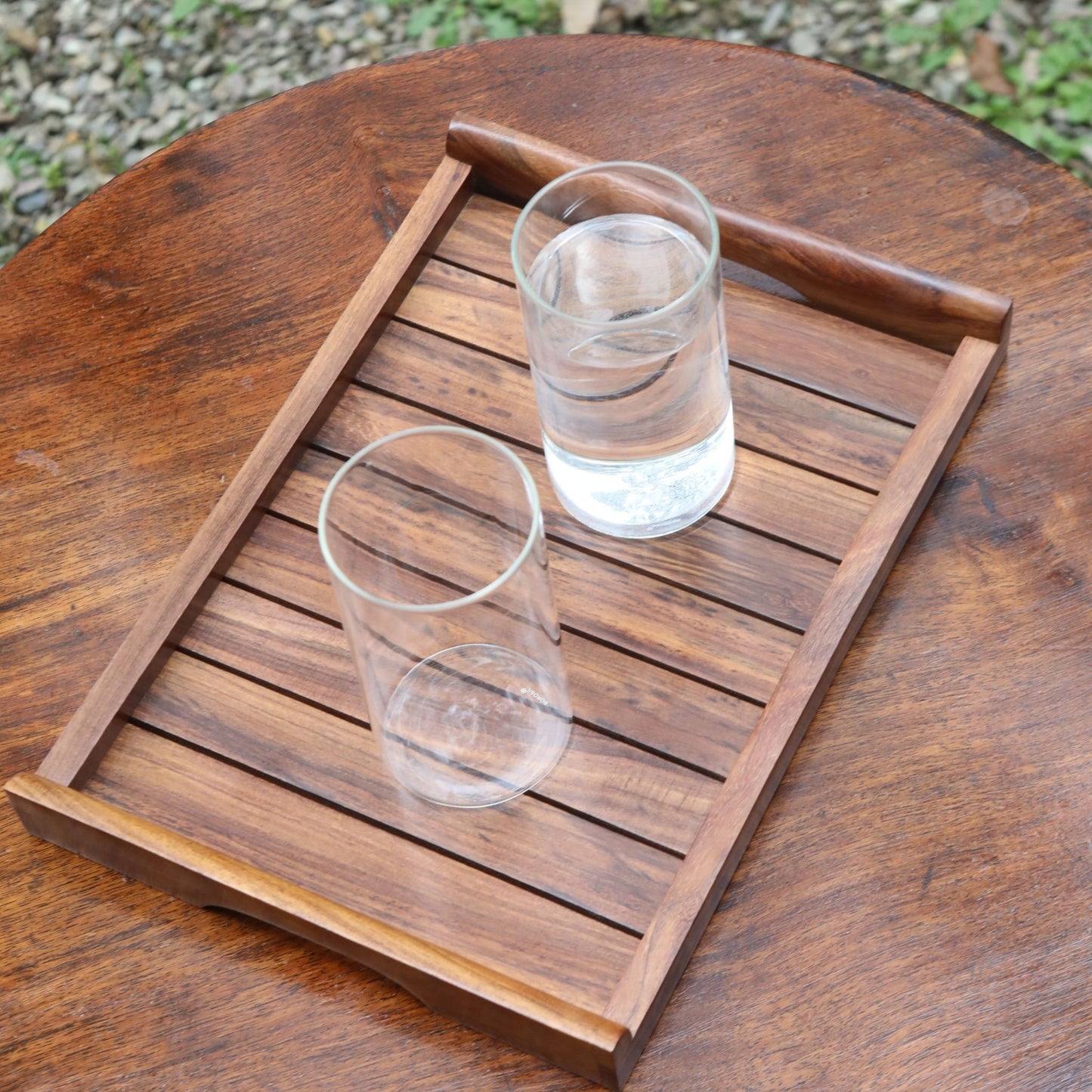 Sheesham Wood or Indian Rosewood Serving Tray with Handles. High Quality Wood has been used and then the finished product is lacquered to give it a ultimate shine.