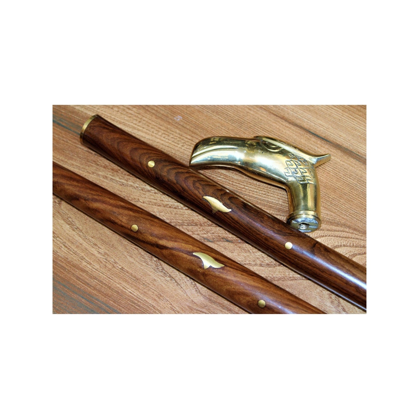 Sheesham Wood Handcrafted Walking Stick Cane Foldable with Beautiful Brass Handle