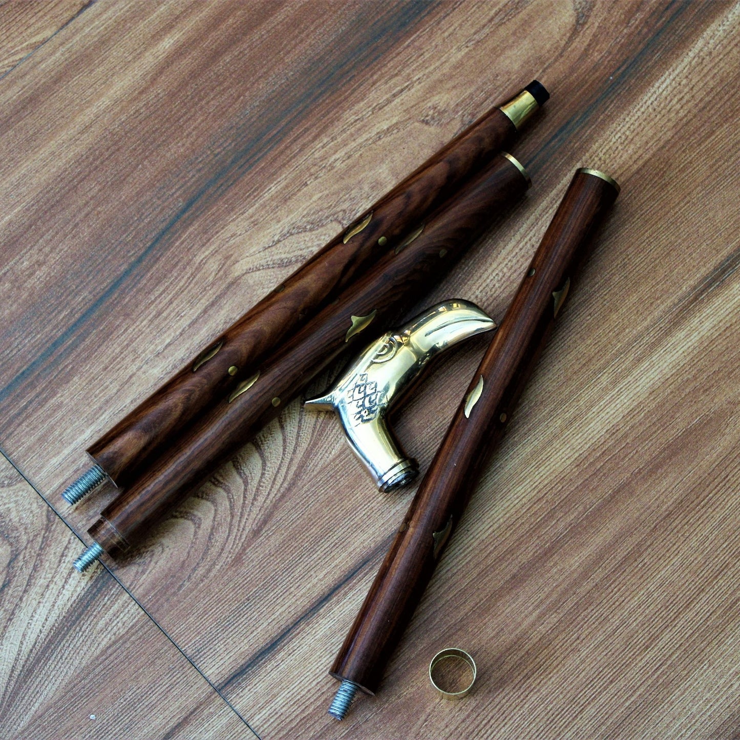 Sheesham Wood Handcrafted Walking Stick Cane Foldable with Beautiful Brass Handle