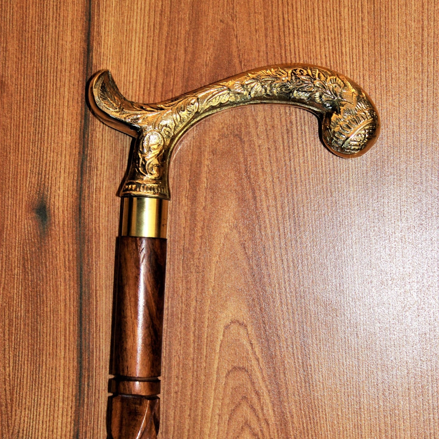 Sheesham Wood Handcrafted Walking Stick Cane Foldable with Beautiful Brass Handle