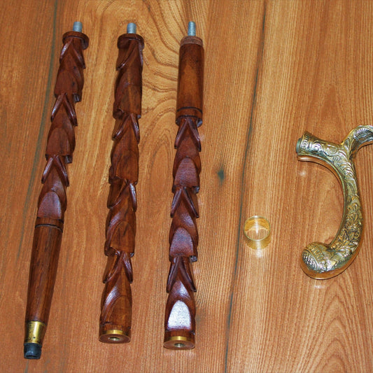 Sheesham Wood Handcrafted Walking Stick Cane Foldable with Beautiful Brass Handle