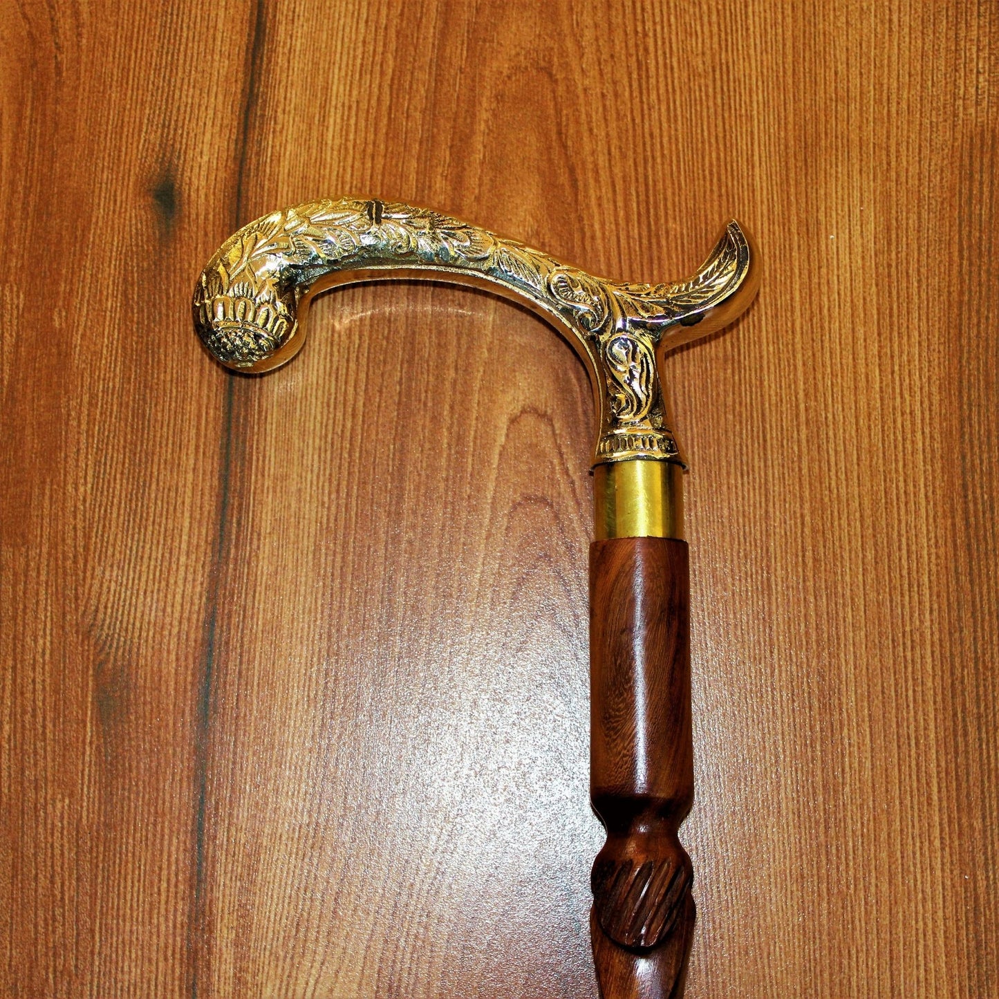 Sheesham Wood Handcrafted Walking Stick Cane Foldable with Beautiful Brass Handle
