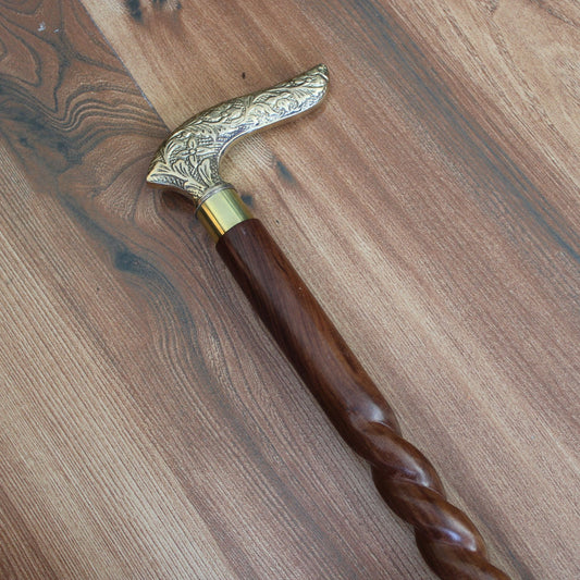 Sheesham Wood Handcrafted Walking Stick Cane Foldable with Beautiful Brass Handle
