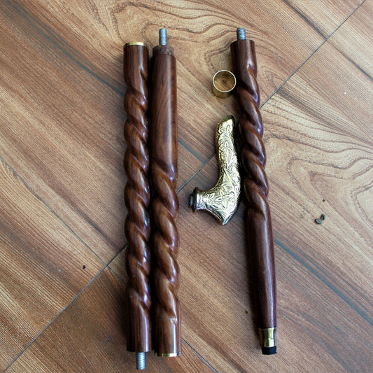 Sheesham Wood Handcrafted Walking Stick Cane Foldable with Beautiful Brass Handle