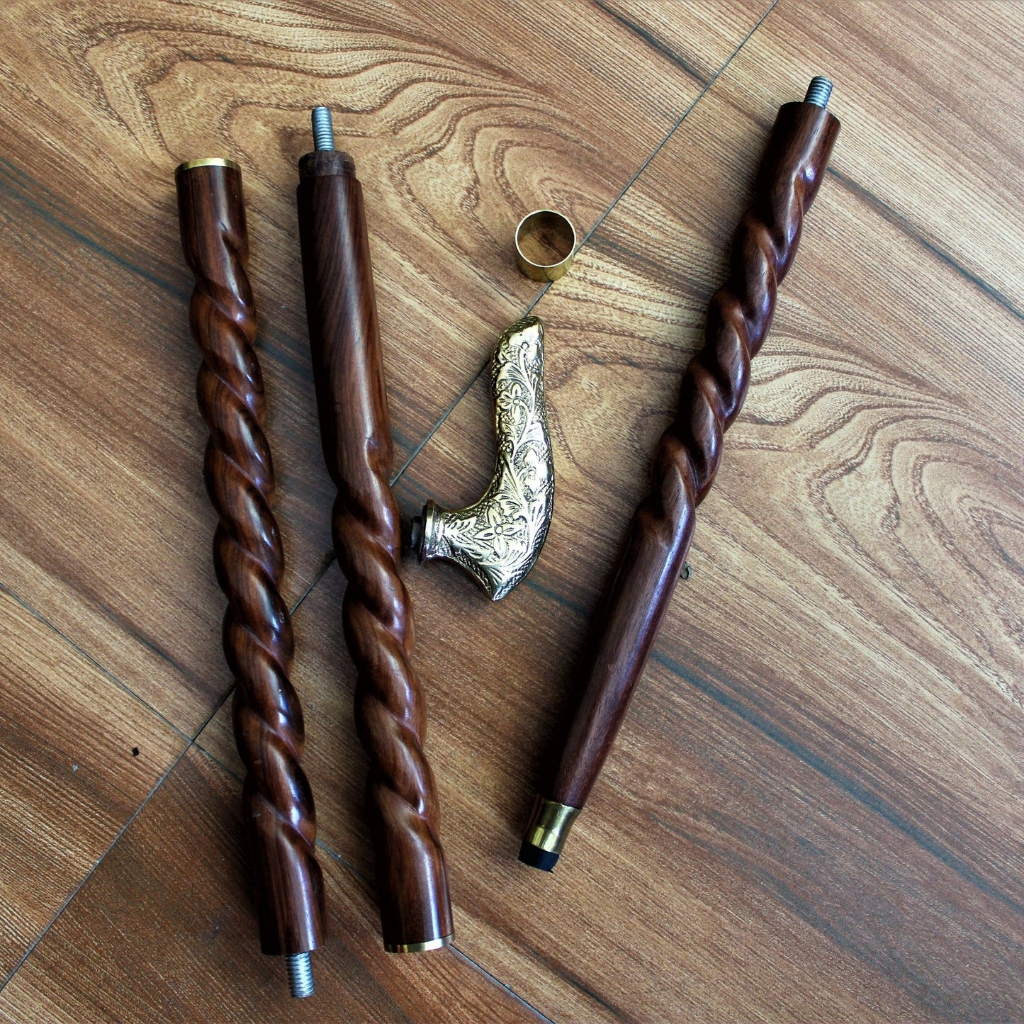 Sheesham Wood Handcrafted Walking Stick Cane Foldable with Beautiful Brass Handle