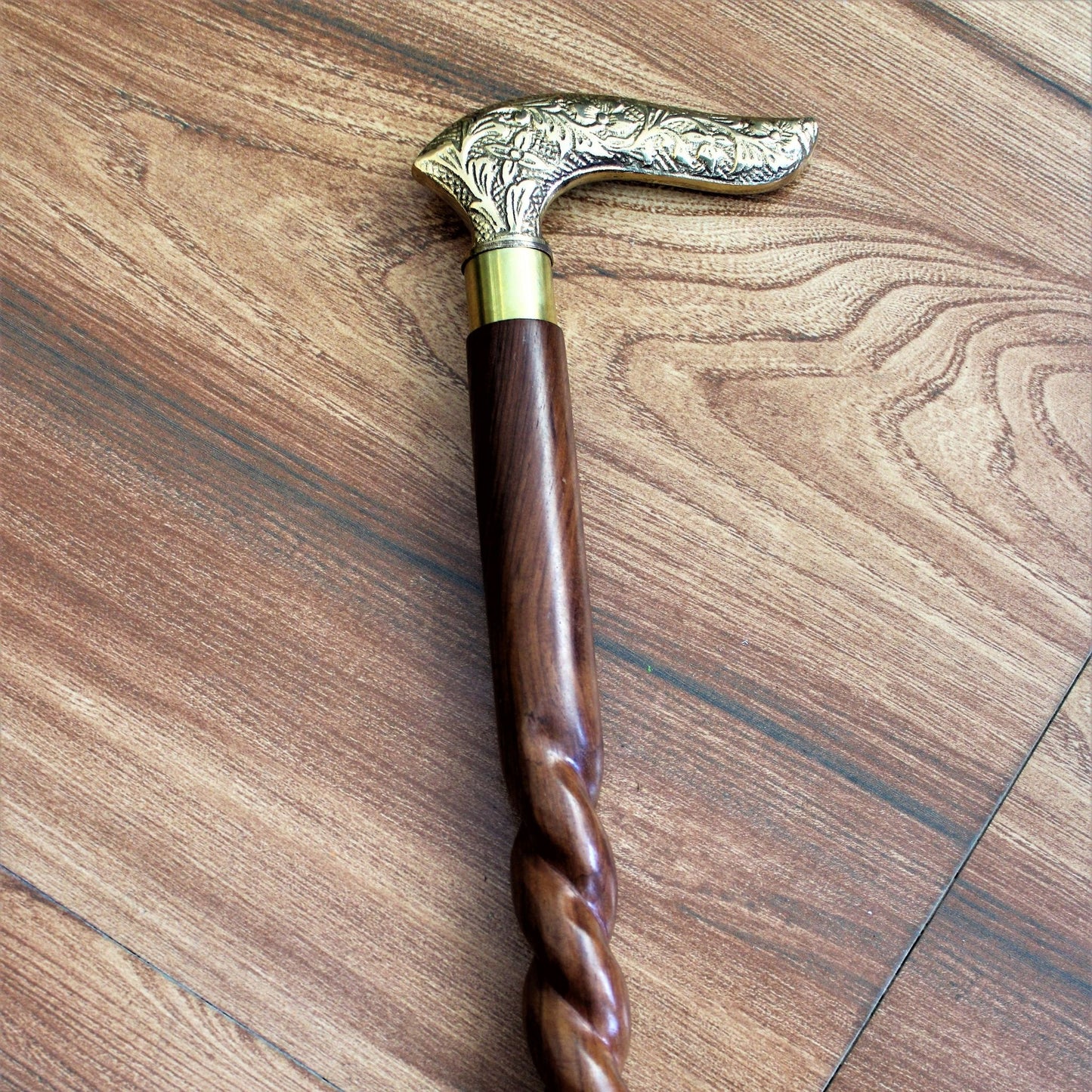 Sheesham Wood Handcrafted Walking Stick Cane Foldable with Beautiful Brass Handle