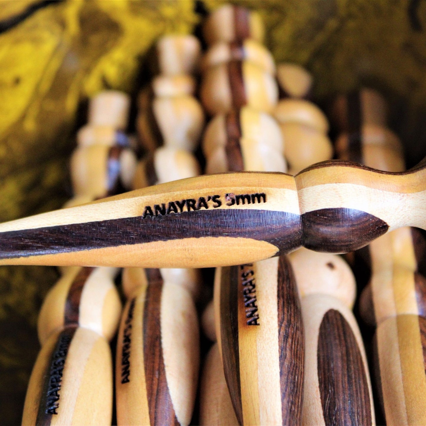 Handcrafted Mixed Wood 'I Make String Pretty' Crochet Hooks with Pinewood Box (Set of 7 Hooks, 4mm - 10mm)
