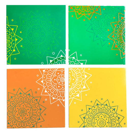 Aipan Inspired Multicoloured Wall Decor Set of 4 Frames in vibrant Colours of Kumoun Uttarakhand.